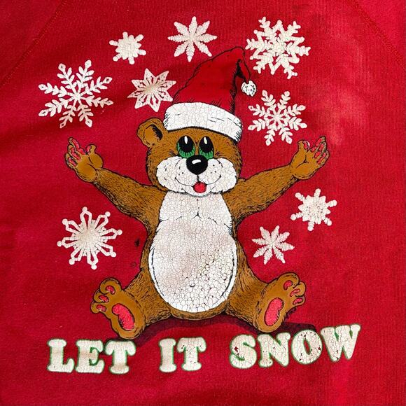 Vintage Christmas Sweatshirt Tultex Winter Teddy Bear Let it Snow L - Picture 4 of 5